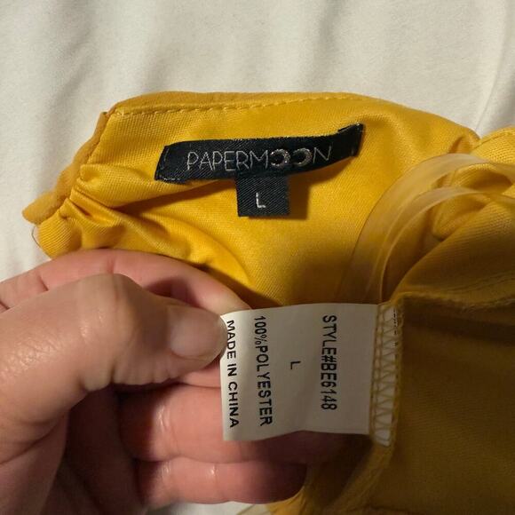 Papermoon Womens Camisole Halter Neck Back Tie Crop Top, Yellow, L - Picture 3 of 4